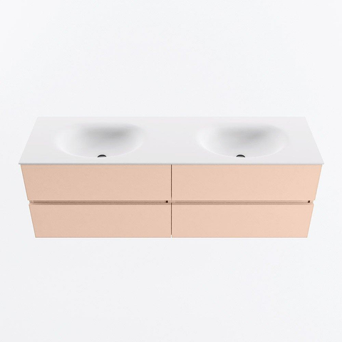 MONDIAZ VICA Ensemble meuble de salle de bains - 150cm - meuble bas rosee - 4 tiroirs - vasque moon double - sans trous de robinetterie - version haute 60cm - talc SW1080458