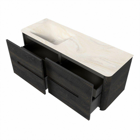 Mondiaz CIRO-DLUX Meuble de salle de bains - 130x45x50cm - Plan de toilette en solid surface Ostra - 1 vasque à gauche - sans trous de robinetterie - 4 tiroirs - Shadow SW1532489