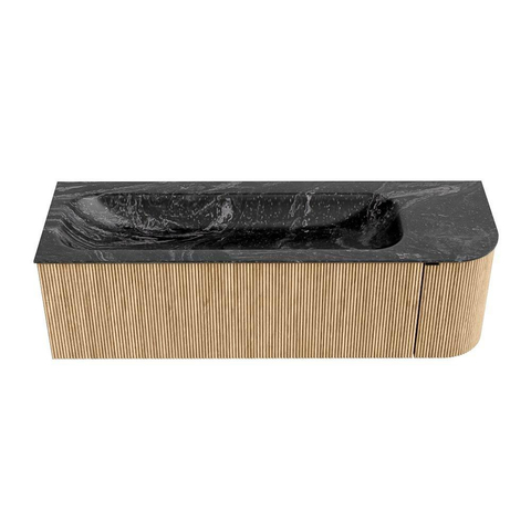 MONDIAZ KURVE-DLUX Meuble de salle de bains 145 cm avec module 25 R couleur Oak avec 1 tiroir et 1 porte. Lavabo BIG LARGE gauche 2 trous de robinet couleur Lava. SW1137199