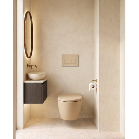 QeramiQ Dely Toiletset - 36.3x51.7cm - Geberit UP720 inbouwreservoir - rimless - diepspoel - 35mm zitting - softclose - bedieningsplaat beige - rechthoekige knoppen - mat beige SW1427098
