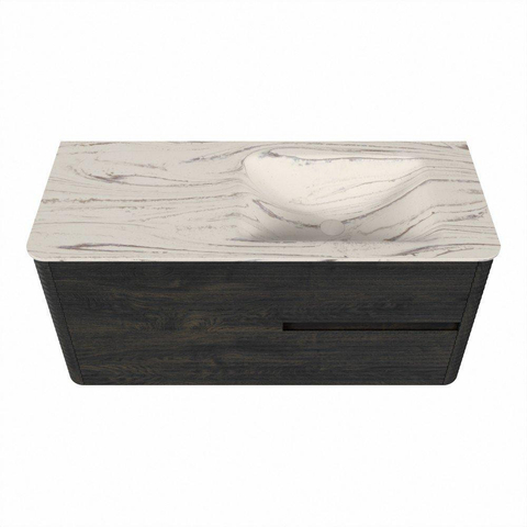 Mondiaz CIRO-DLUX Meuble de salle de bains - 110x45x50cm - Plan-vasque en solid surface Nata - 1 lavabo à droite - 1 trou de robinet - 2 tiroirs - Shadow SW1532568