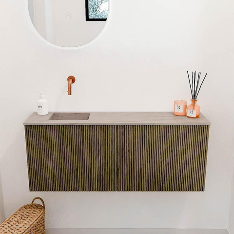 Mondiaz JOYA-DLUX 100cm toiletmeubel - kleur Dusk - Wastafel FAYE positie Links Zonder kraangat kleur Saba. SW1426067