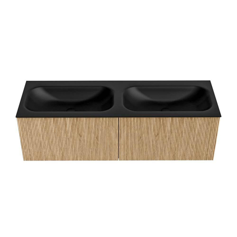 MONDIAZ KURVE Meuble de salle de bains 140 cm couleur chêne avec 2 tiroirs. Lavabo BIG SMALL double sans trou de robinet Urban. SW1138484