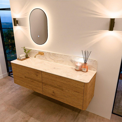 Mondiaz CIRO-DLUX Badkamermeubelset - 170x45x50cm - Solid surface wastafel Ostra - 1 wasbak Links - zonder kraangaten - 4 lades - Oak SW1530925
