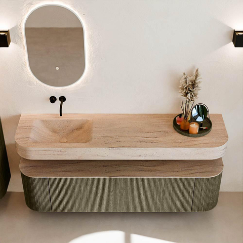 MONDIAZ THOR-DLUX Meuble de salle de bains - 170cm - arrondi gauche + droite - couleur Shadow - 1 tiroir - 2 portes - Vasque suspendue CLOUD Gauche sans trou de robinet - couleur Saba SW1465742