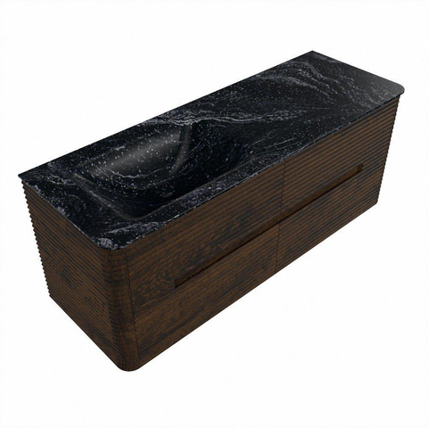 Mondiaz CIRO-DLUX Badkamermeubelset - 130x45x50cm - Solid surface wastafel Lava - 1 wasbak Links - 1 kraangat - 4 lades - Walnut SW1530153