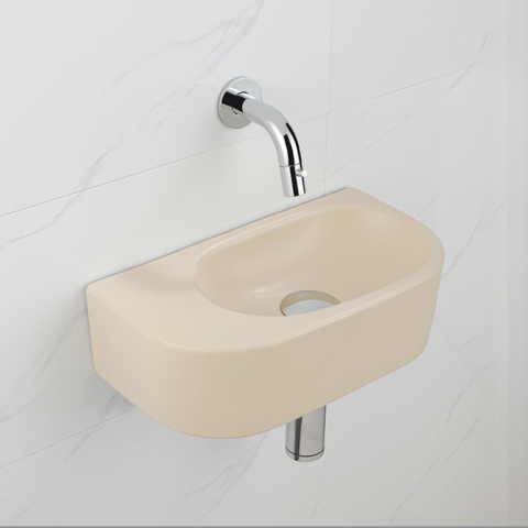 QeramiQ Fuente pack lave-mains – demi-rond – 40 x 21,5 x 12 cm – céramique beige – sans perçage – robinet chromé SW1233077