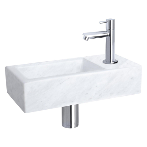 Differnz Helios fonteinset – 37.5x18.5x9.5 cm – mineraalmarmer marmer – kraangat rechts – rechte chromen kraan SW333567