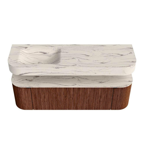 MONDIAZ THOR-DLUX 150cm meuble de salle de bains arrondi gauche + droite couleur Ruby avec 1 tiroir et 2 portes. Vasque suspendue CLOUD Gauche 1 trou de robinet couleur Nata. SW1464804