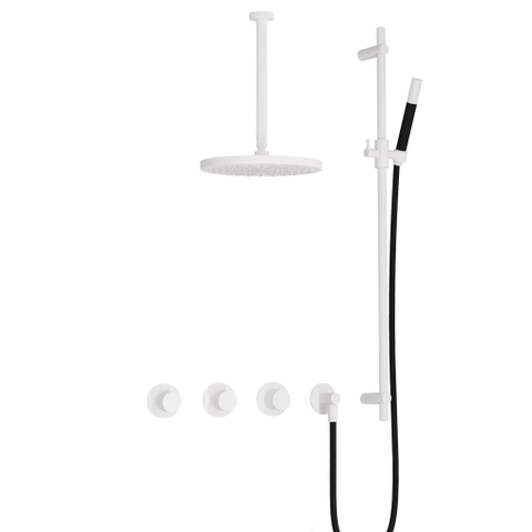 Hotbath Cobber IBS70 Regendoucheset - inbouw - 30cm plafondarm - 30cm ronde hoofddouche - staafhanddouche - glijstang - mat wit SW678214