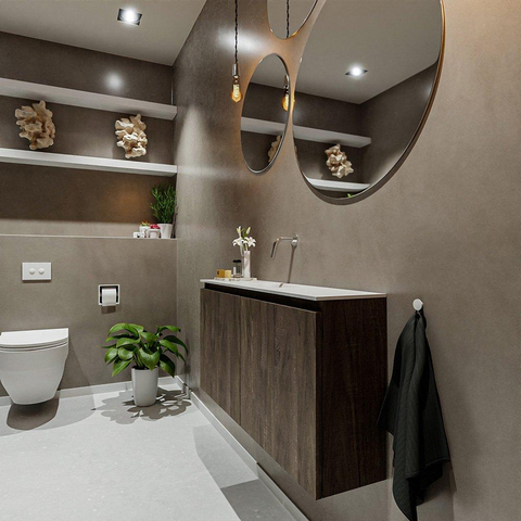 MONDIAZ TURE Toiletmeubel 100x23x50cm met 0 kraangaten 2 deuren dark brown mat Wastafel Eden midden Solid Surface Wit SW475193