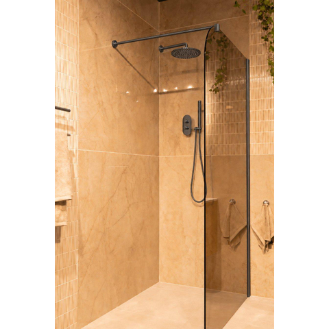 Fortifura Galeria inloopdouche - 110x200cm - afgerond - rookglas - 8mm - wandarm - geborsteld gunmetal SW1420867