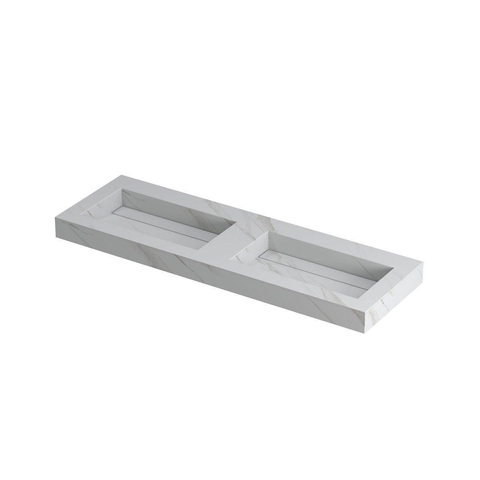 Ink Pitch wastafel - 140x45x9cm - 2 wasbakken - zonder kraangat - mat calacatta (wit) SW693493