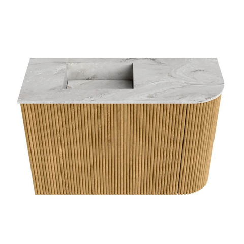 Mondiaz JOYA-DLUX 61.6cm toiletmeubel - ronding rechts kleur Oak - Wastafel FAYE positie Links 1 kraangat kleur Glace. SW1422013