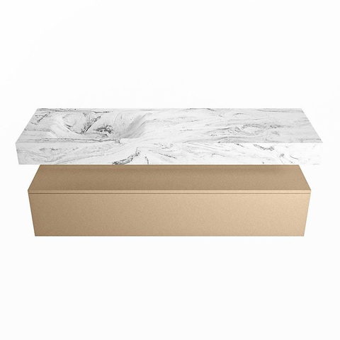 Mondiaz ALAN-DLUX Ensemble de meuble - 150cm - meuble Oro mat - 1 tiroir - Lavabo Cloud Glace suspendu - vasque Gauche - 1 trou de robinet SW806143