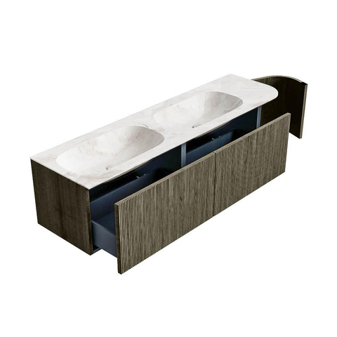 Mondiaz KURVE-DLUX Badkamermeubelset - 165x46x40cm - 2 lade - 1 deur - wastafel solid surface - dubbel / links - 2 kraangaten - Shadow SW1414395