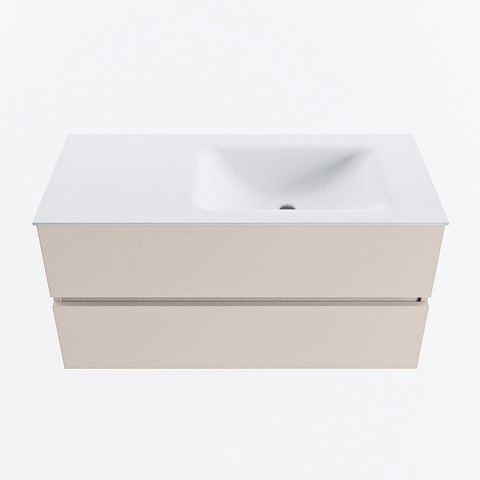 MONDIAZ VICA Ensemble meuble de salle de bains - 100cm - sous-meuble linen - 2 tiroirs - lavabo cloud à droite - 1 trou de robinet - version haute 60cm - talc SW1084098
