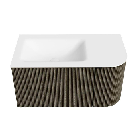 Mondiaz KURVE Badkamermeubelset - 85x46x40cm - 1 lade - 1 deur - wastafel solid surface - links - 1 kraangat - Shadow SW1414204