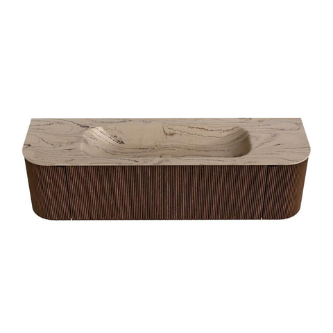 MONDIAZ KURVE-DLUX 160cm badmeubel ronding Links + Rechts kleur Walnut met 1 lade en 2 deuren. Wastafel BIG MEDIUM Midden zonder kraangat Arena. SW1431229