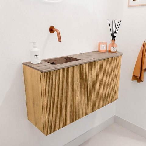 Mondiaz JOYA-DLUX 81.6cm toiletmeubel - ronding rechts kleur Oak - Wastafel FAYE positie Links Zonder kraangat kleur Arena. SW1423872