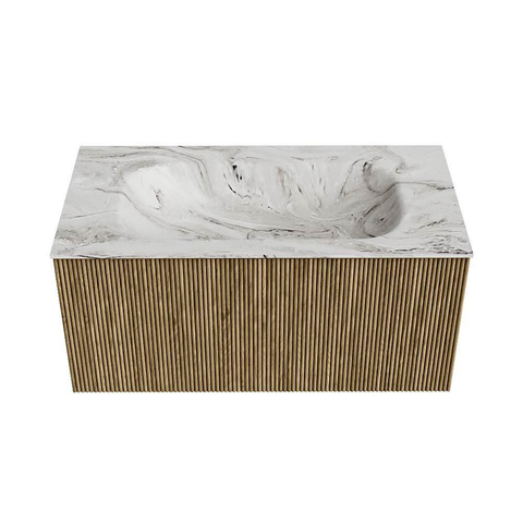 Mondiaz KURVE-DLUX Badkamermeubelset - 90x46x40cm - 1 lade - wastafel solid surface - midden - 1 kraangat - Dusk SW1415471
