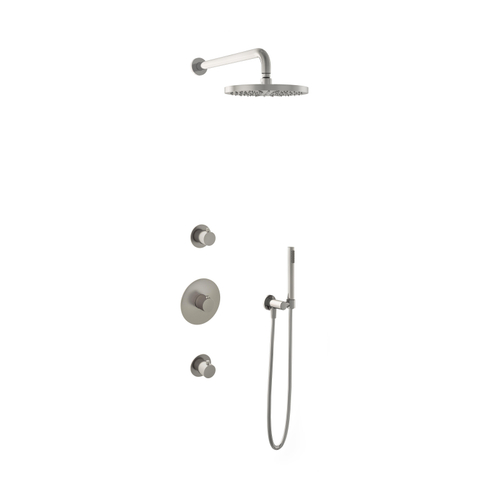 Hotbath Buddy IBS - Regendoucheset - 35cm wandarm - 25cm ronde hoofddouche - staafhanddouche - 2 stopkranen - geborsteld nikkel (RVS) SW298906