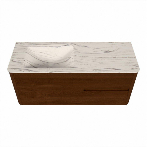 Mondiaz CIRO-DLUX Meuble de salle de bains - 120x45x50cm - Plan vasque en solid surface Nata - 1 vasque à gauche - sans trous de robinetterie - 2 tiroirs - Ruby SW1532035