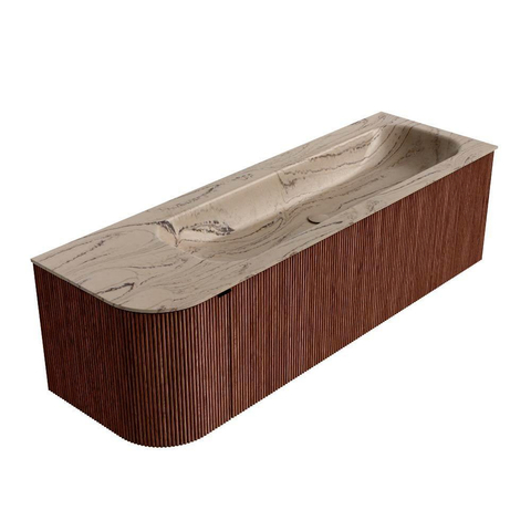 MONDIAZ KURVE-DLUX Meuble de salle de bains 145cm arrondi à gauche couleur Ruby avec 1 tiroir et 1 porte. Lavabo BIG LARGE à droite sans trou de robinet Arena. SW1431519