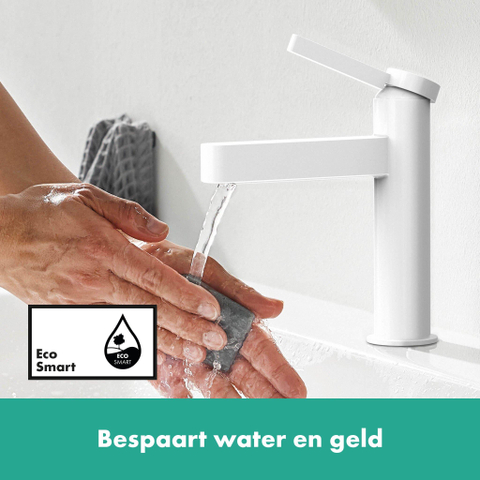 Hansgrohe Finoris 1 greeps wastafelkraan - 110 met afvoerplug - mat wit SW651191