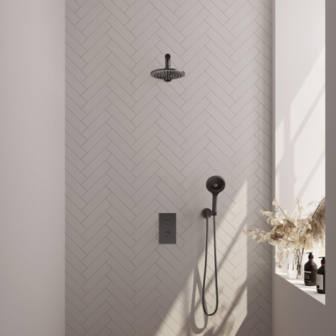 Brauer Gunmetal Edition Ensemble de douche de tête encastré - douche de tête 20cm - bouton lisse - douchette ronde 3 jets - PVD - gunmetal brossé SW715891