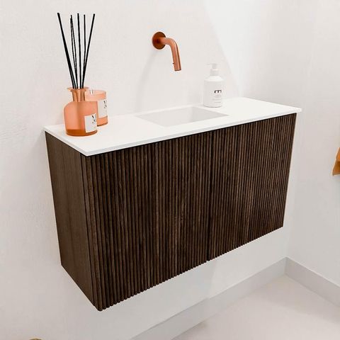 Mondiaz JOYA 70cm meuble de toilette - couleur Walnut - Vasque FAYE position Milieu Sans trou de robinet couleur Talc. SW1421253