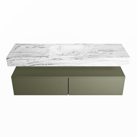 Mondiaz ALAN-DLUX Ensemble de meuble - 150cm - meuble Army mat - 2 tiroirs - Lavabo Cloud Glace suspendu - vasque Centre - 1 trou de robinet SW805895