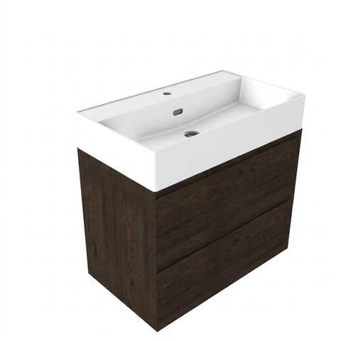 Saniclass Holz Pure Badkamermeubelset - 80x45x72cm - Legend keramische wastafel mat wit - 1 wasbak - 1 kraangat - 2 lades - mat eiken charcoal (hout) SW1580155