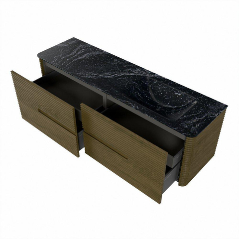 Mondiaz CIRO-DLUX Ensemble de meubles de salle de bains - 160x45x50cm - vasque Solid surface Lava - 1 vasque à droite - sans trous de robinet - 4 tiroirs - Dusk SW1532953