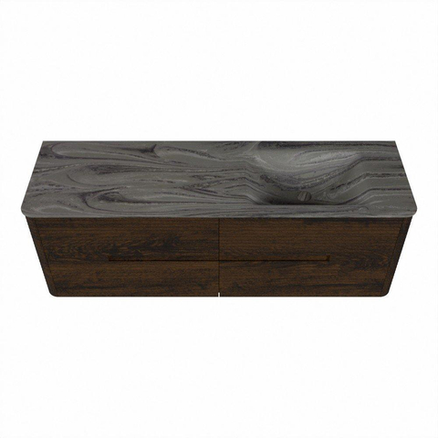 Mondiaz CIRO-DLUX Badkamermeubelset - 150x45x50cm - Solid surface wastafel Sombra - 1 wasbak Rechts - 1 kraangat - 4 lades - Walnut SW1530754