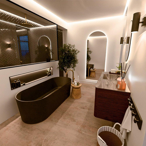 Mondiaz CIRO-DLUX Meuble de salle de bains - 120x45x50cm - plan vasque Solid surface Sombra - 1 lavabo à gauche - sans trous de robinetterie - 2 tiroirs - Ruby SW1531960
