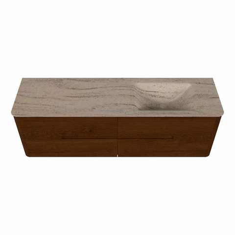 Mondiaz CIRO-DLUX Badkamermeubelset - 160x45x50cm - Solid surface wastafel Saba - 1 wasbak Rechts - 1 kraangat - 4 lades - Ruby SW1531900