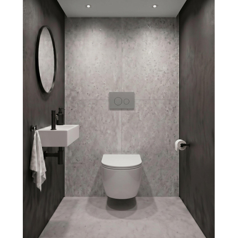 QeramiQ Dely Swirl Ensemble WC - 36.3x51.7cm - réservoir encastré Geberit UP320 - avec châssis Burda - abattant slim - plaque de commande gris clair - boutons ronds - blanc mat SW1164797