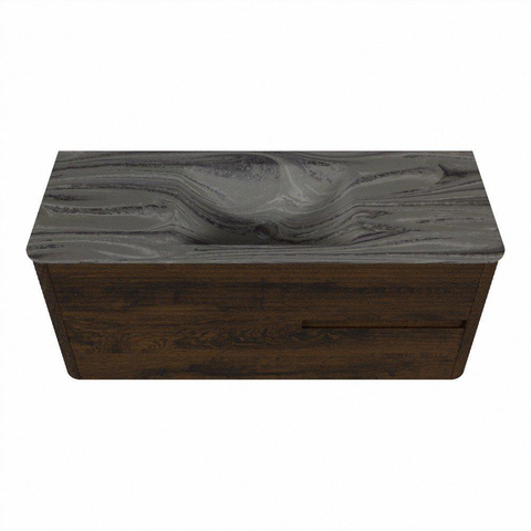 Mondiaz CIRO-DLUX Badkamermeubelset - 120x45x50cm - Solid surface wastafel Sombra - 1 wasbak Midden - zonder kraangaten - 2 lades - Walnut SW1530749