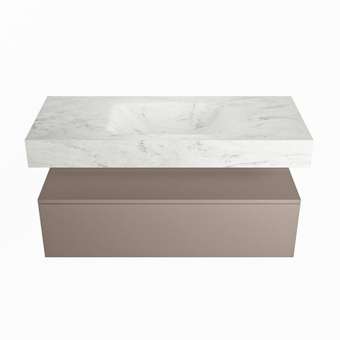 Mondiaz ALAN-DLUX Ensemble de meuble - 110cm - meuble Smoke mat - 1 tiroir - Lavabo Cloud Opalo suspendu - vasque Centre - 0 trous de robinet SW806565