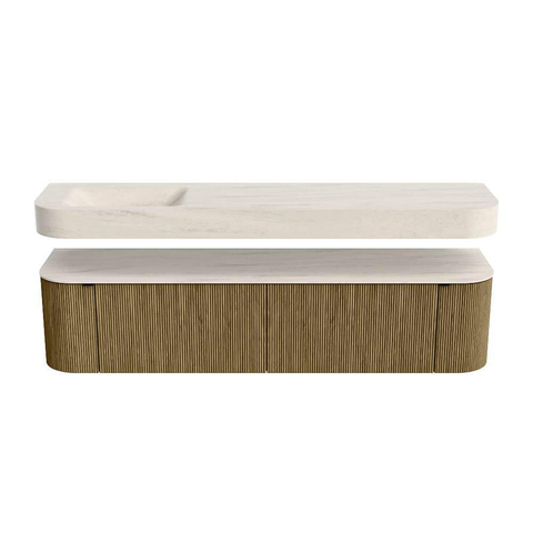 MONDIAZ THOR-DLUX Meuble de salle de bains - 190cm - arrondi gauche + droite - couleur Dusk - 2 tiroirs - 2 portes - Vasque suspendue CLOUD Gauche 1 trou de robinet - couleur Meli SW1466723