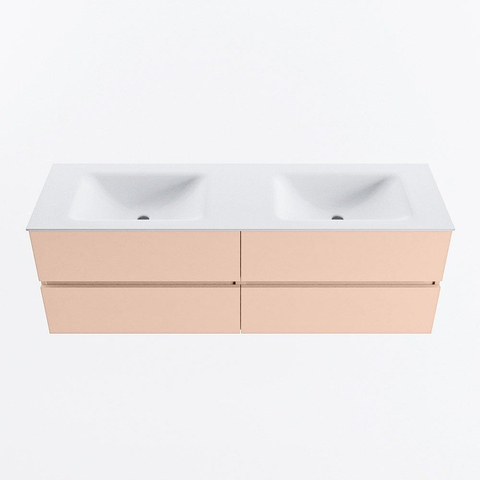 MONDIAZ VICA Ensemble meuble de salle de bains - 150cm - meuble bas rosee - 4 tiroirs - plan-vasque cloud double - sans trous de robinet - version haute 60cm - talc SW1083426