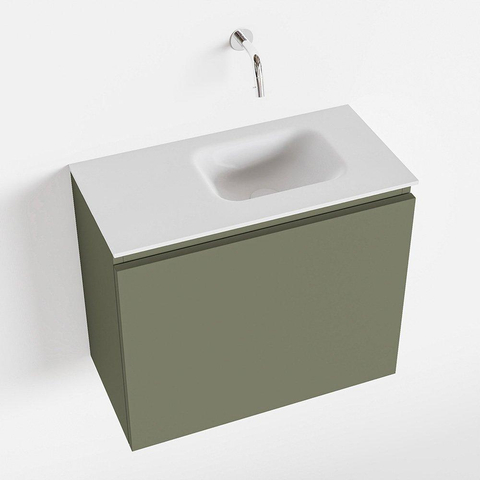 MONDIAZ OLAN Toiletmeubel 60x30x40cm met 0 kraangaten 1 lades army mat Wastafel Lex rechts Solid Surface Wit SW473326