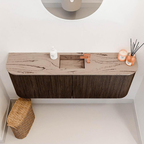 Mondiaz JOYA-DLUX Meuble de salle de bains 113.2cm - arrondis gauche et droite couleur Walnut - Vasque FAYE position Milieu 1 trou de robinet couleur Arena. SW1424382