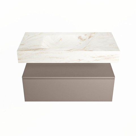Mondiaz ALAN-DLUX Ensemble de meuble - 90cm - meuble Smoke mat - 1 tiroir - Lavabo Cloud Frappe suspendu - vasque Centre - 0 trous de robinet SW804965