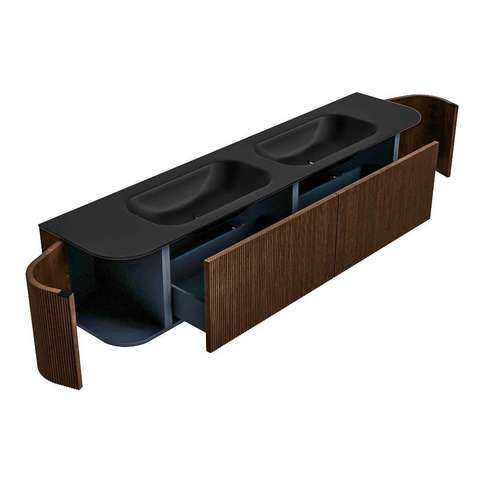 MONDIAZ KURVE Meuble de salle de bains 200 cm avec module 25 Len R couleur Walnut avec 2 tiroirs et 2 portes. Lavabo BIG SMALL double 2 trous de robinet Urban. SW1138535