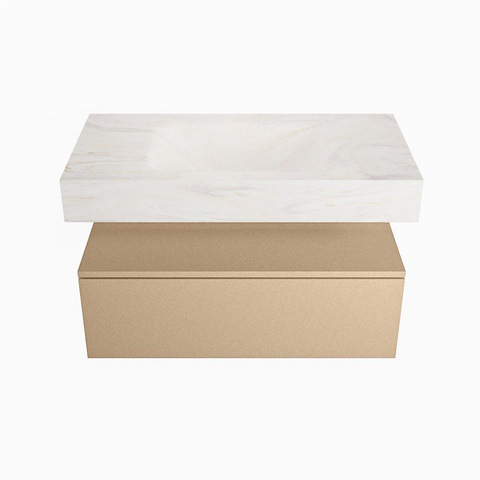 Mondiaz ALAN-DLUX Ensemble de meuble - 90cm - meuble Oro mat - 1 tiroir - Lavabo Cloud Ostra suspendu - vasque Centre - 0 trous de robinet SW807510