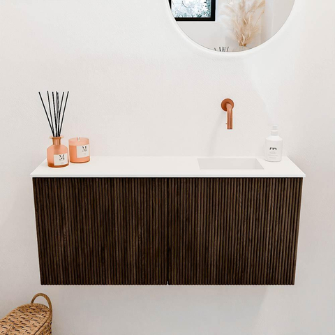 Mondiaz JOYA 90cm meuble de toilette - couleur Walnut - Vasque FAYE position Droite Sans trou de robinet couleur Talc SW1421275