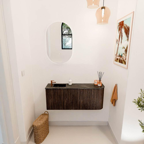 Mondiaz JOYA-DLUX 101.6cm toiletmeubel - ronding rechts kleur Walnut - Wastafel FAYE positie Links 1 kraangat kleur Lava. SW1422475