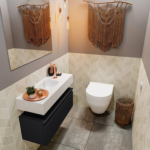 MONDIAZ ANDOR Meuble WC - 80x30x30cm - 1 trou de robinet - 1 tiroir - urban mat - vasque au milieu - Solid surface - Blanc SW473929